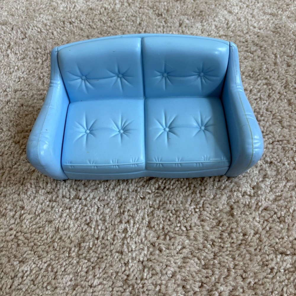 Mattel Dollhouse Furniture Blue Loveseat Couch‎ Miniature Kids Toy